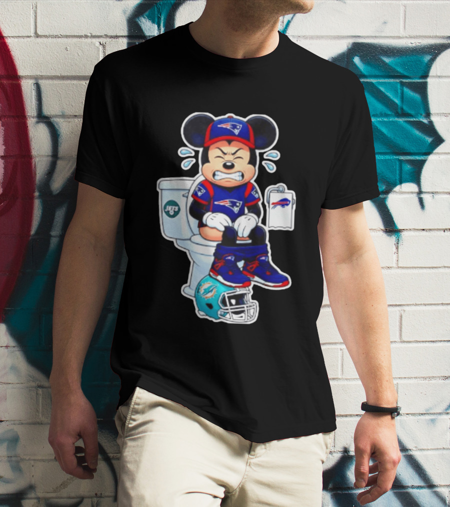 Mickey Patriots Jets Bills Dolphins Toilet Humor Football T-Shirt