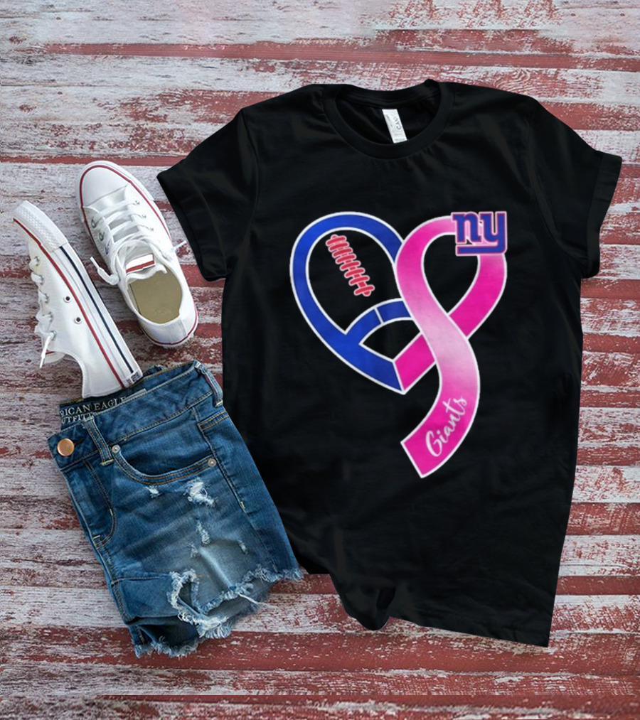 New York Giants Pink Heart Ribbon Breast Cancer Awareness 2026 T-Shirt