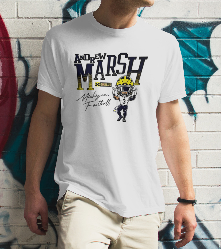 Andrew Marsh Go Blue Michigan Football Player Caricature T-Shirt