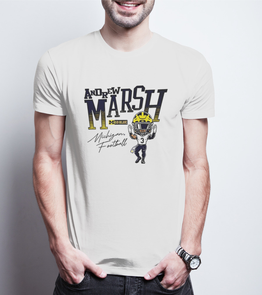 Andrew Marsh Go Blue Michigan Football Player Caricature T-Shirt