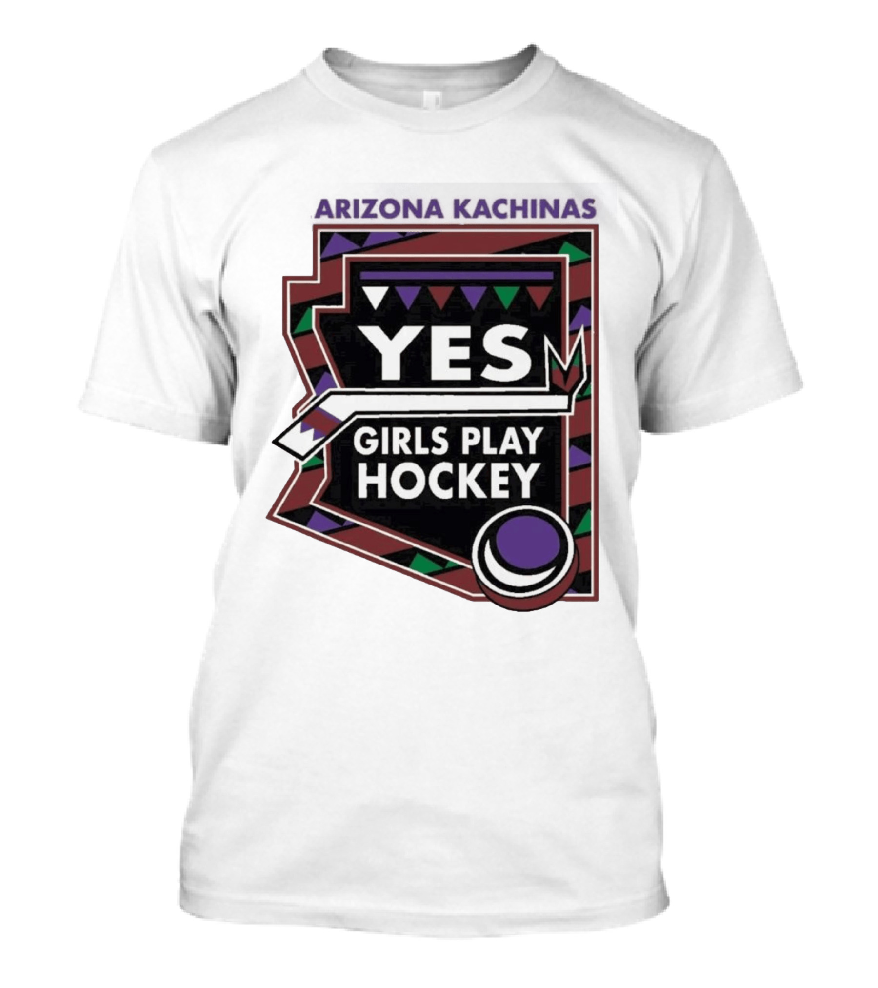 Arizona Kachinas Yes Girls Play Hockey Hockey Stick Circle Triangles T-Shirt