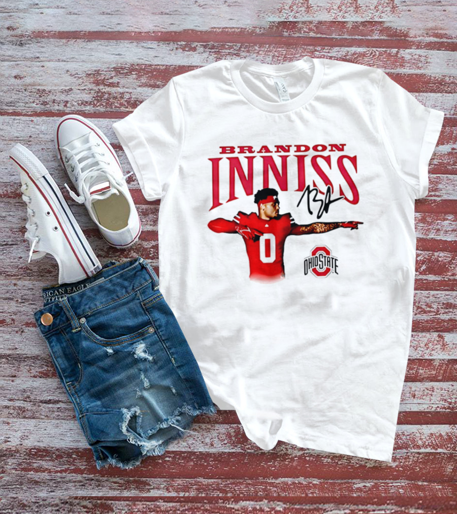 Brandon Inniss Ohio State Buckeyes Football Player Number 0 Action Pose Signature T-Shirt