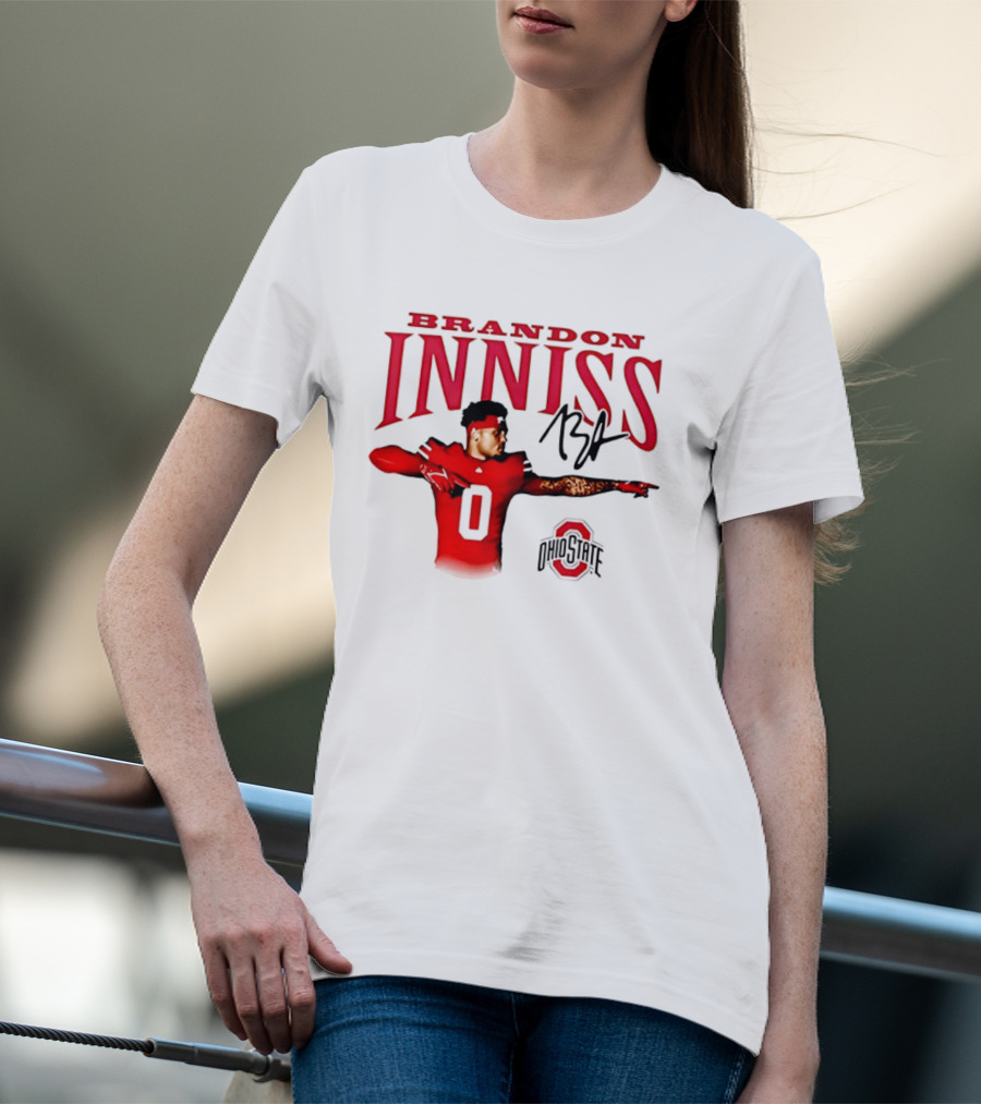 Brandon Inniss Ohio State Buckeyes Football Player Number 0 Action Pose Signature T-Shirt