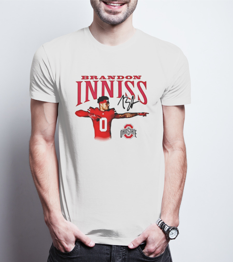 Brandon Inniss Ohio State Buckeyes Football Player Number 0 Action Pose Signature T-Shirt