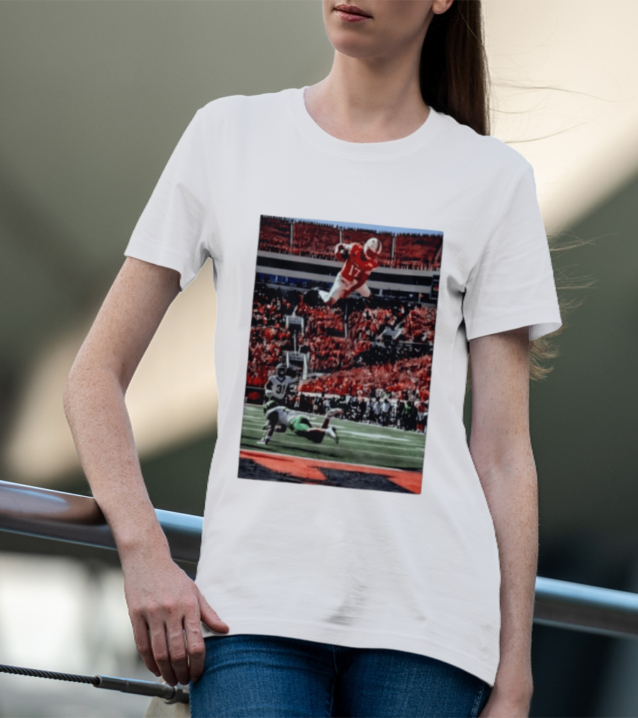 Brennan Presley Oklahoma State Cowboys Touchdown Football Action Stadium Scene T-Shirt