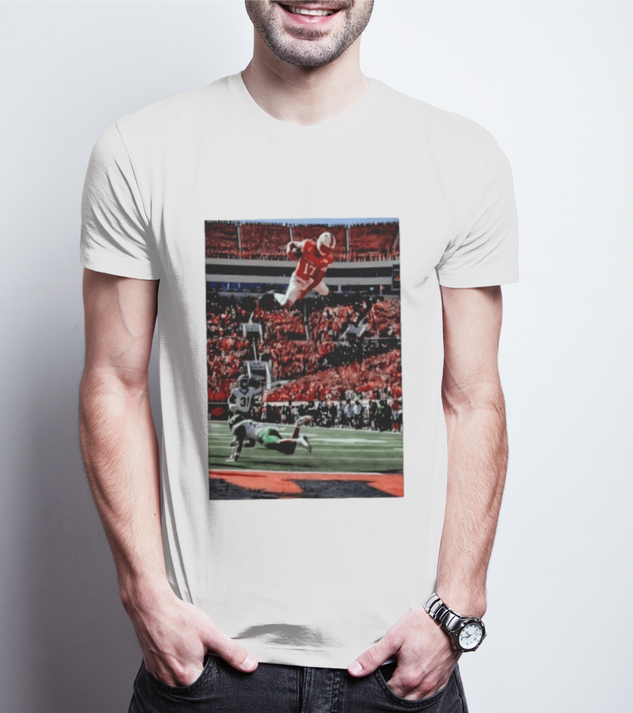 Brennan Presley Oklahoma State Cowboys Touchdown Football Action Stadium Scene T-Shirt