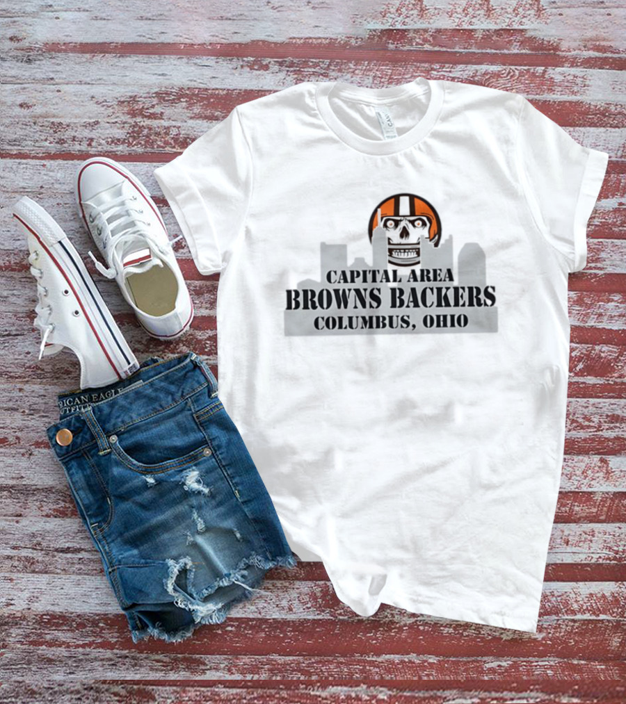 Cleveland Browns Skull Capital Area Browns Backers Columbus Ohio T-Shirt
