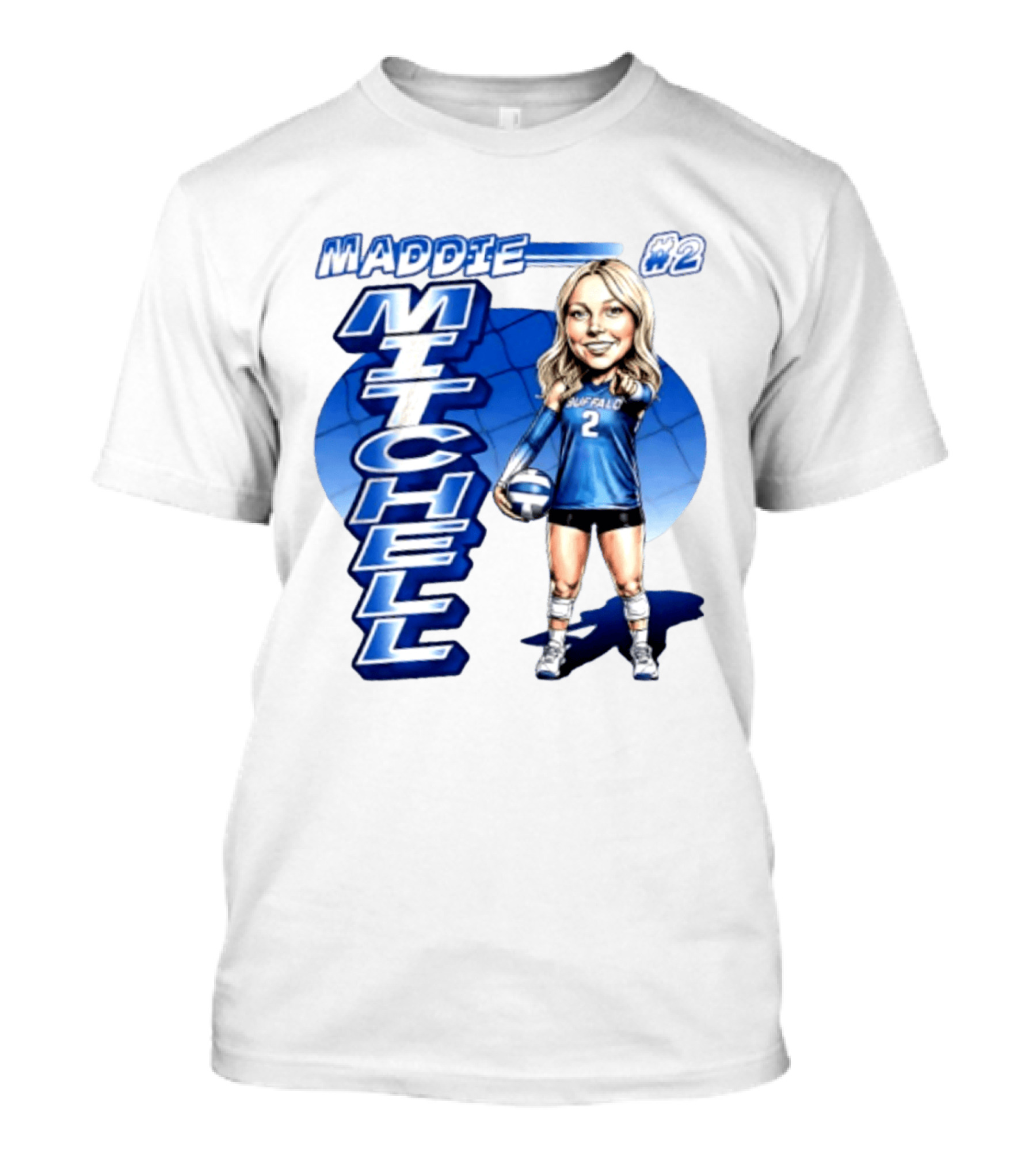 Maddie Mitchell #2 Buffalo Volleyball Caricature T-Shirt