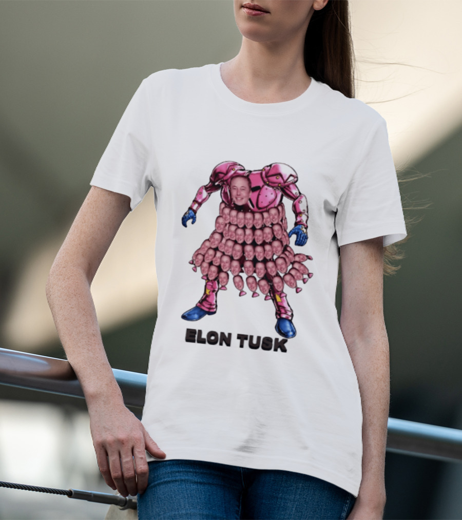 Elon Tusk Pink Armor Mosaic Elon Musk Faces T-Shirt