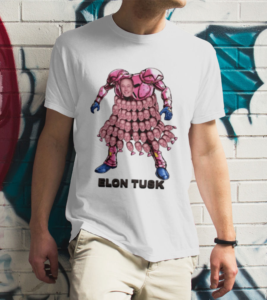 Elon Tusk Pink Armor Mosaic Elon Musk Faces T-Shirt