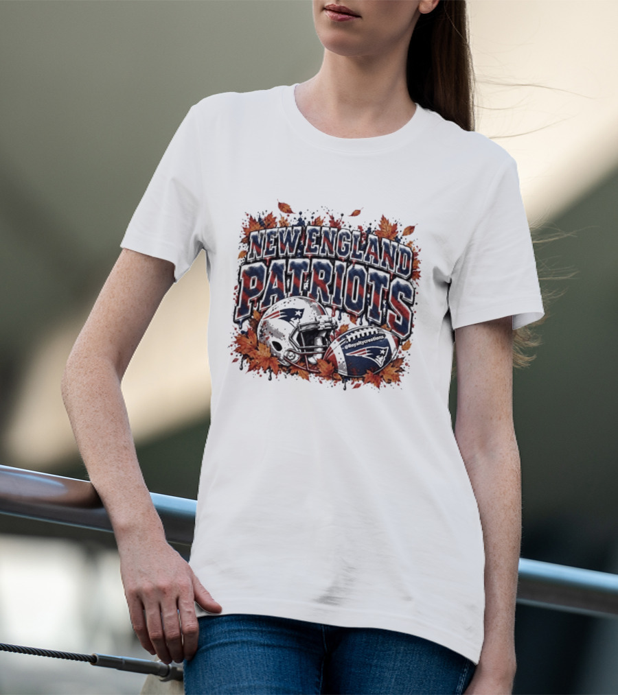 New England Patriots Football Helmet Autumn Leaves Halloween 2026 T-Shirt