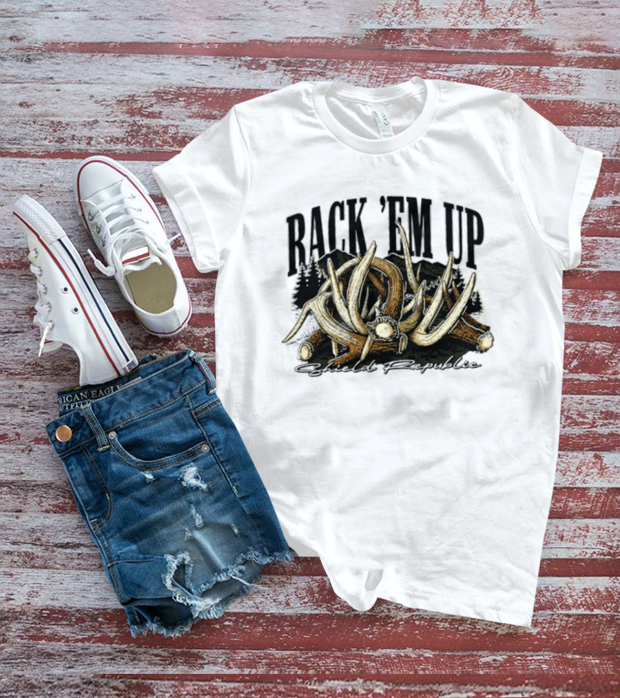 Rack 'Em Up Deer Antlers Hunting Shield Republic T-Shirt