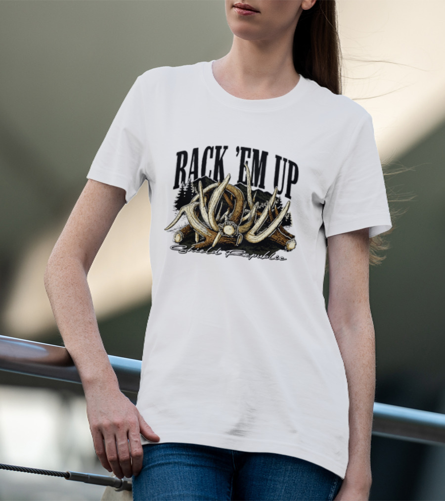 Rack 'Em Up Deer Antlers Hunting Shield Republic T-Shirt