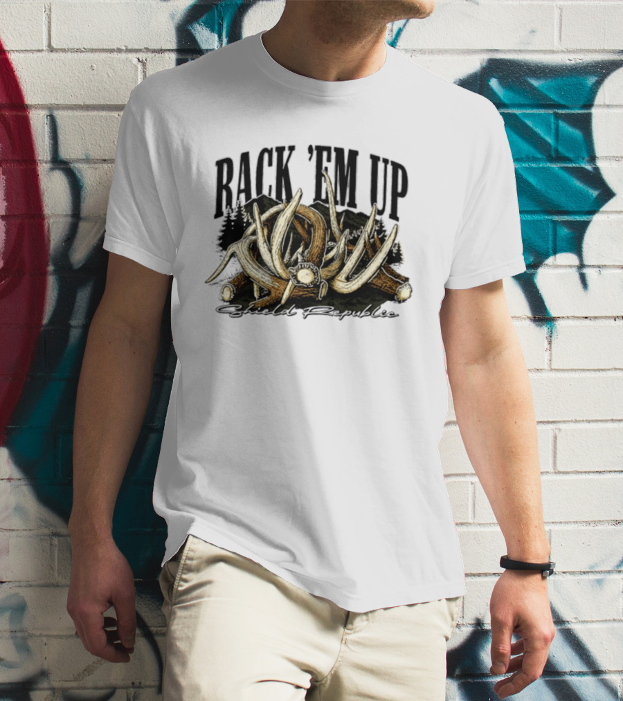 Rack 'Em Up Deer Antlers Hunting Shield Republic T-Shirt
