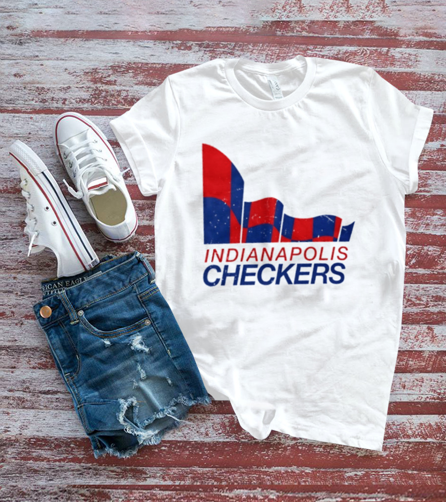 Indianapolis Checkers Vintage Hockey Team Red And Blue Flag T-Shirt