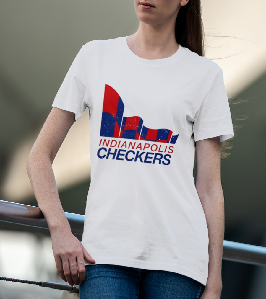Indianapolis Checkers Vintage Hockey Team Red And Blue Flag T-Shirt