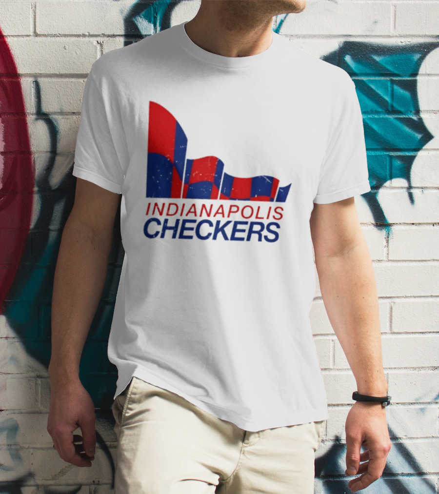 Indianapolis Checkers Vintage Hockey Team Red And Blue Flag T-Shirt