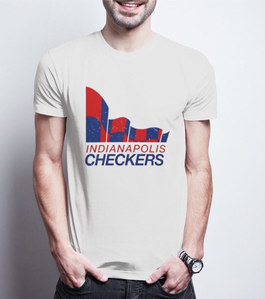 Indianapolis Checkers Vintage Hockey Team Red And Blue Flag T-Shirt