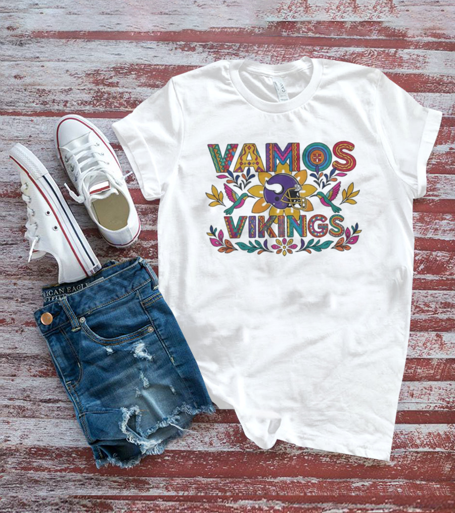 Vamos Vikings Colorful Helmet Floral T-Shirt