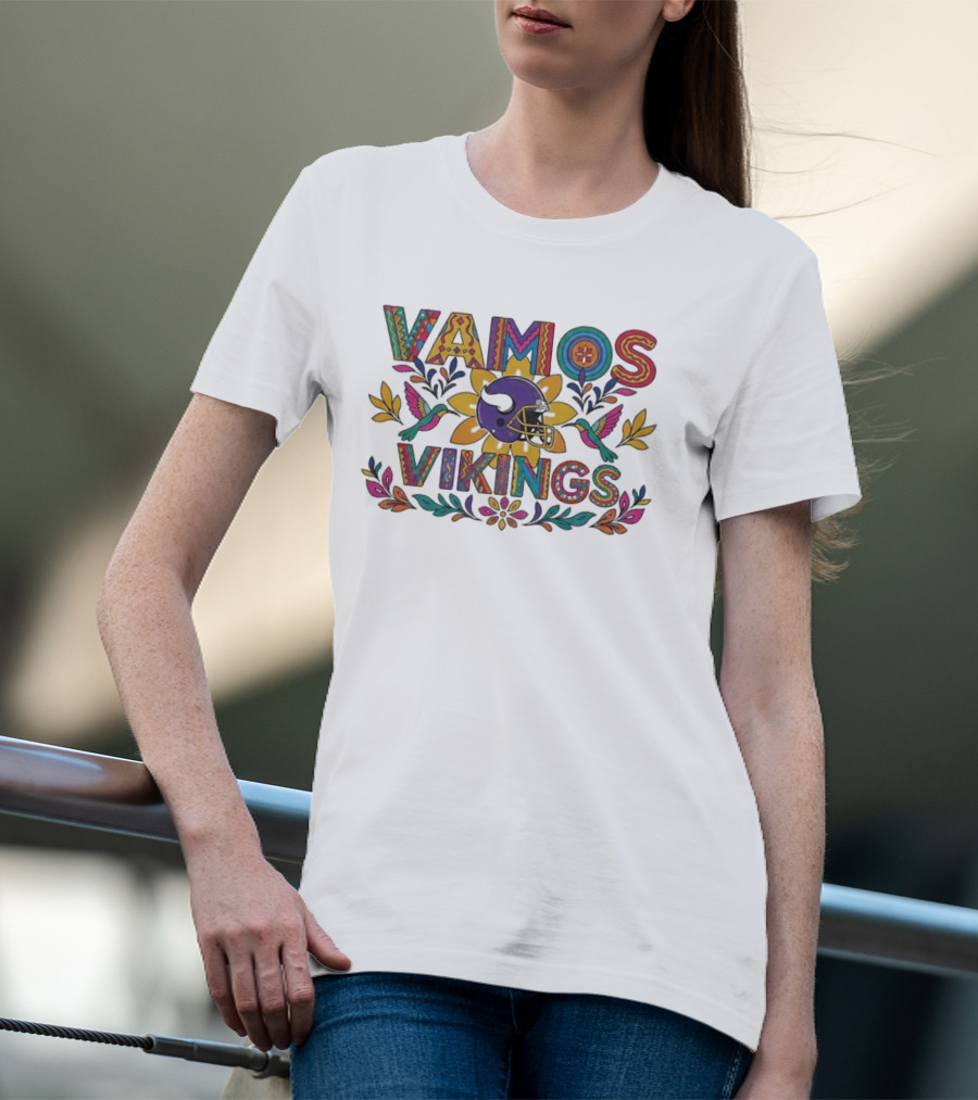 Vamos Vikings Colorful Helmet Floral T-Shirt