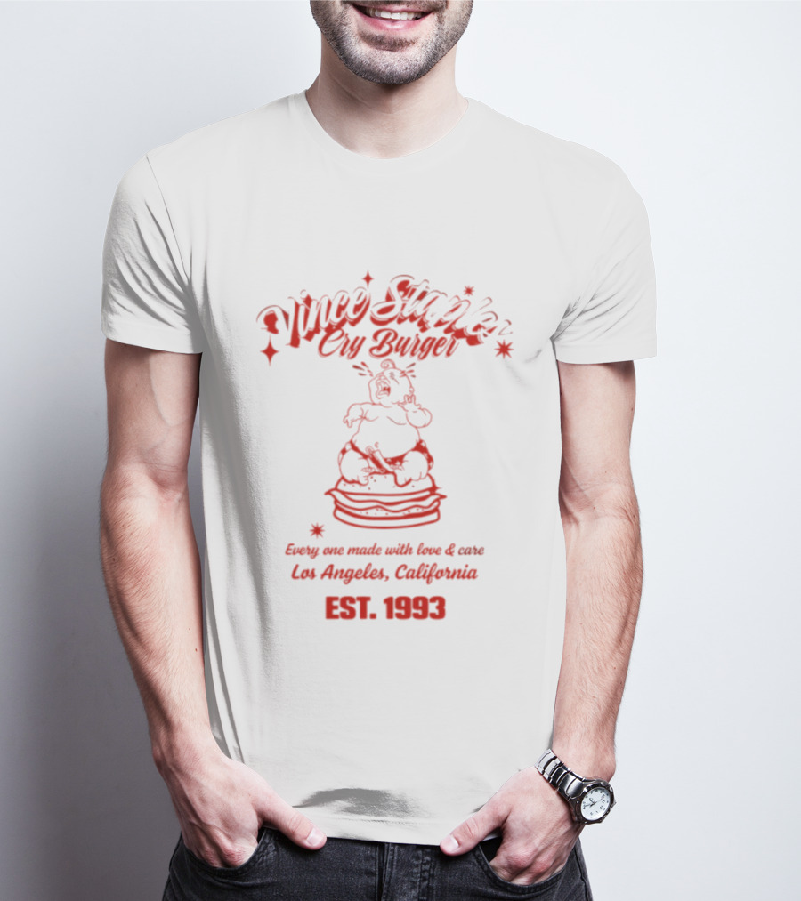 Vince Staples Cry Burger Every One Made With Love And Care Los Angeles California Est 1993 T-Shirt