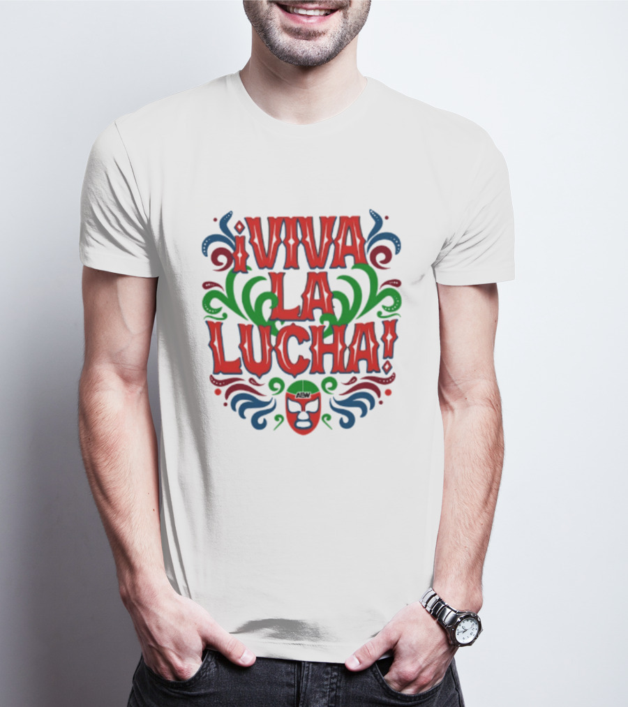 Viva La Lucha Mask Design With Colorful Swirls And Exclamation Marks T-Shirt