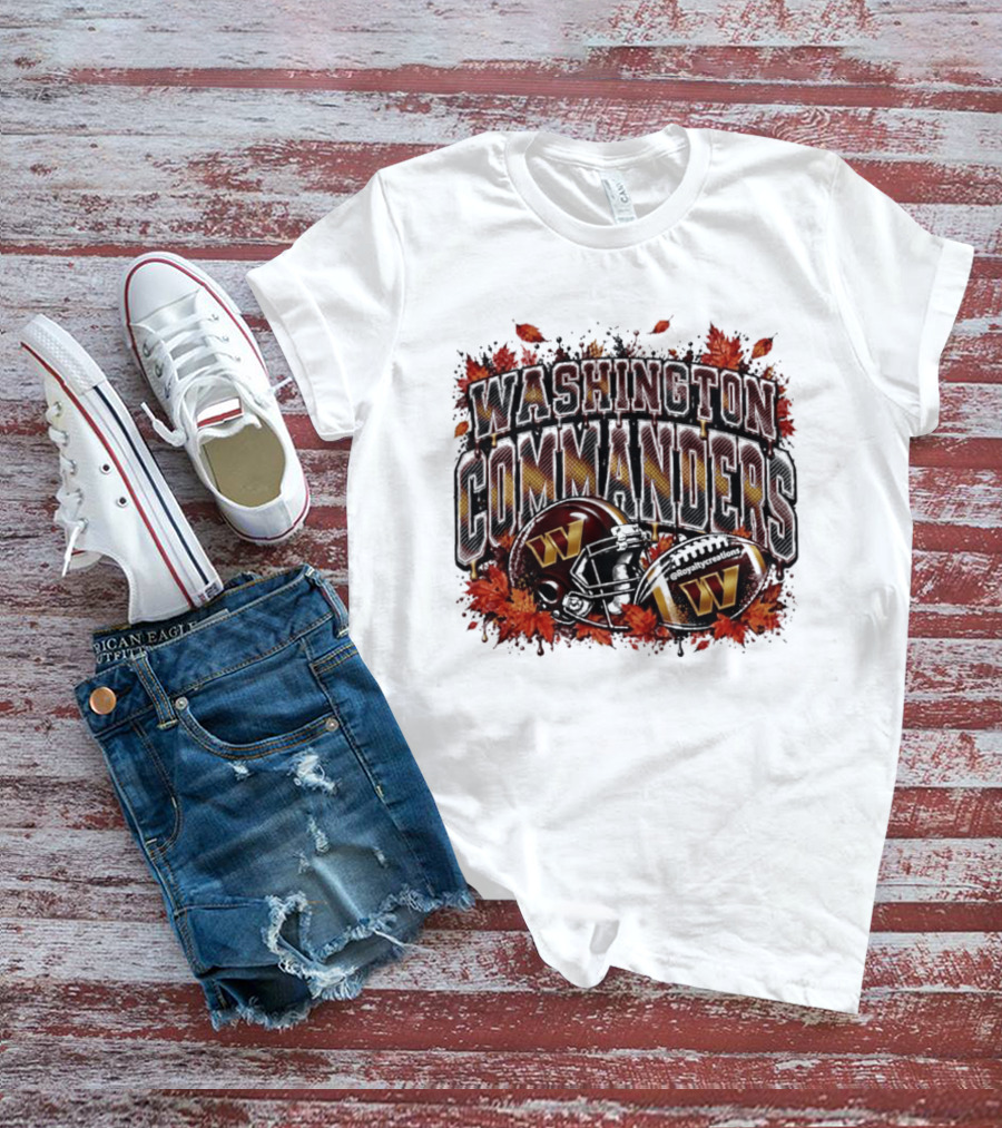 Washington Commanders Football Helmet Autumn Leaves 2026 T-Shirt