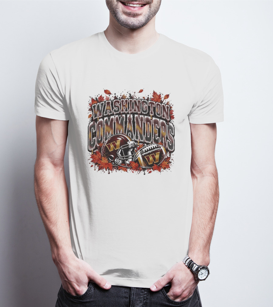 Washington Commanders Football Helmet Autumn Leaves 2026 T-Shirt