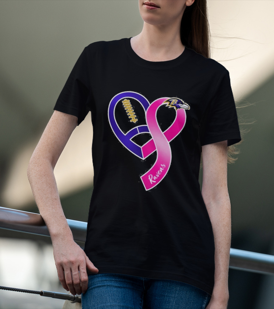 Baltimore Ravens Breast Cancer Awareness Heart Ribbon 2026 T-Shirt
