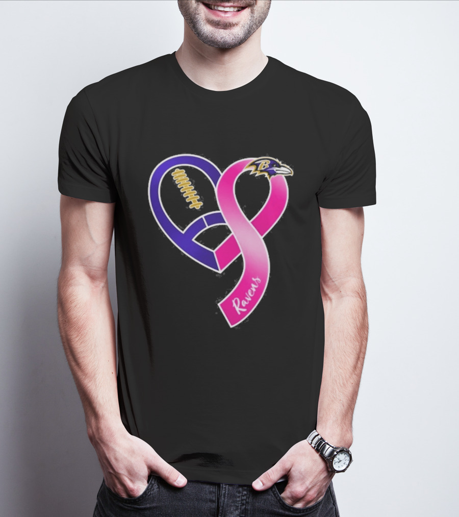 Baltimore Ravens Breast Cancer Awareness Heart Ribbon 2026 T-Shirt