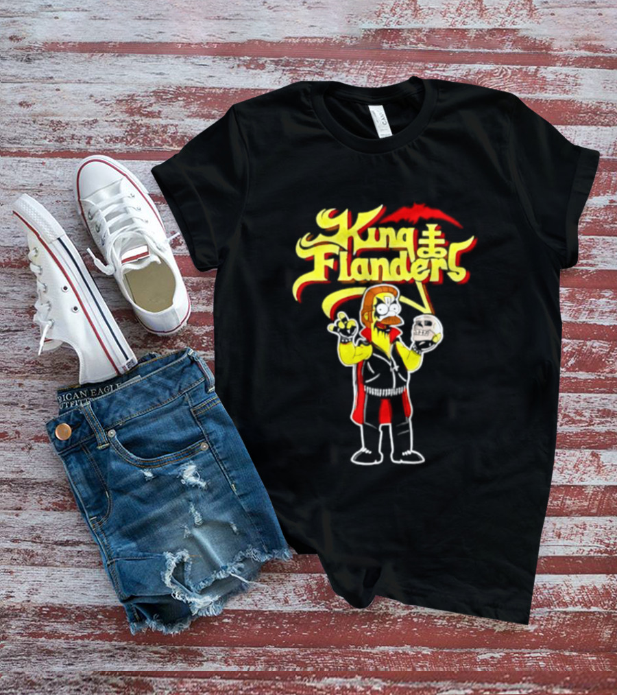 King Flanders Ned Flanders Metal Skull Holding Flowers And Skull T-Shirt