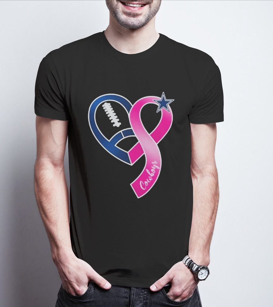 Dallas Cowboys Pink Ribbon Heart Breast Cancer Awareness 2026 T-Shirt