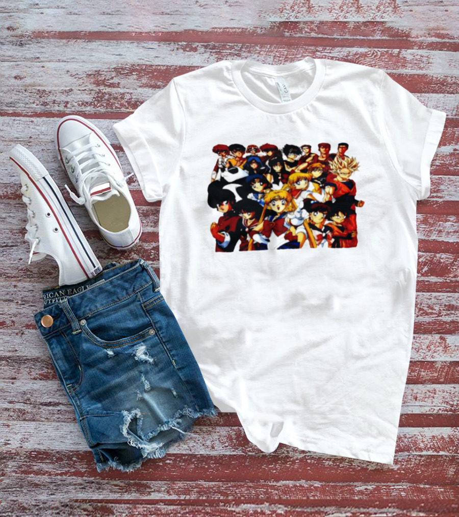Anime Collage 9 Cartoon Sailor Moon Dragon Ball Z Characters T-Shirt