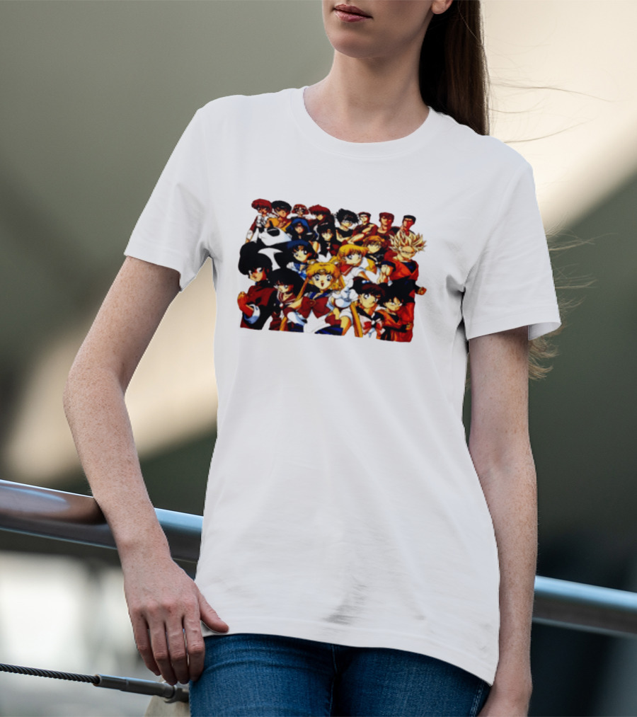 Anime Collage 9 Cartoon Sailor Moon Dragon Ball Z Characters T-Shirt