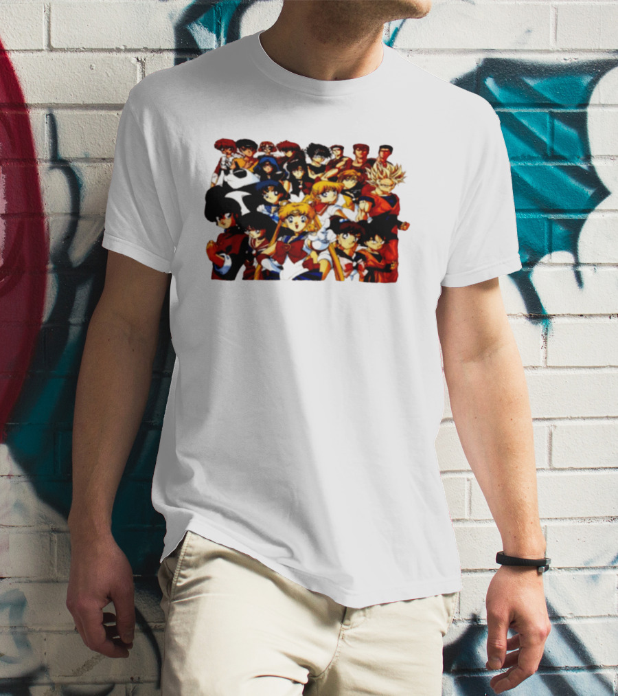 Anime Collage 9 Cartoon Sailor Moon Dragon Ball Z Characters T-Shirt