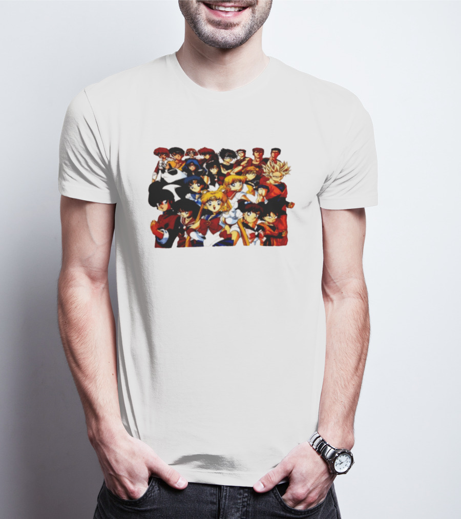 Anime Collage 9 Cartoon Sailor Moon Dragon Ball Z Characters T-Shirt