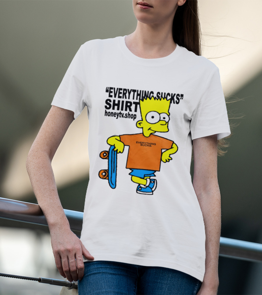 Bart Simpson Everything Sucks Skateboard Homage The Simpsons T-Shirt