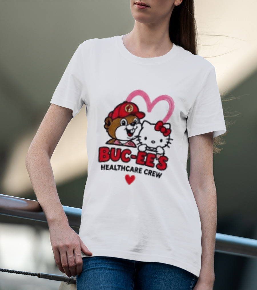 Buc Ee's Hello Kitty Caring Hearts Healthcare Crew T-Shirt