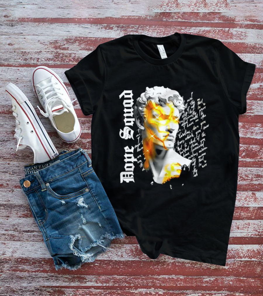 Dope Squad Greek Statue Golden Cracks Text Overlay T-Shirt