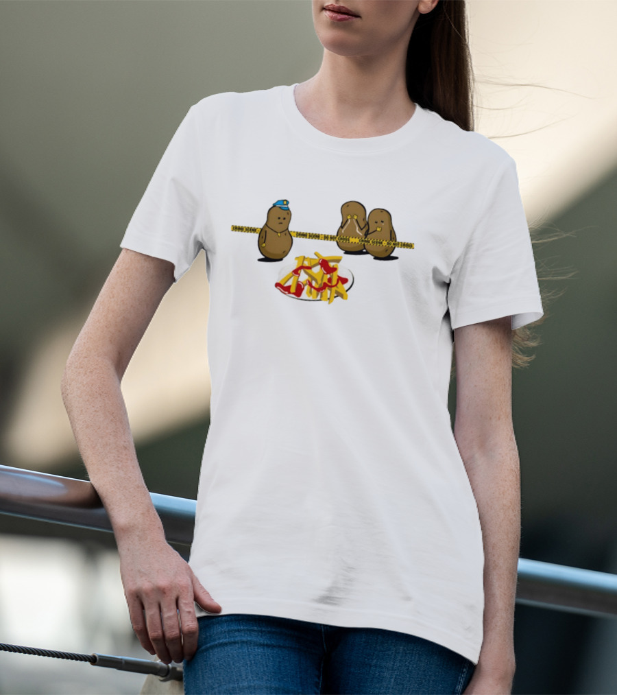Crime Scene Do Not Cross Potato Fries Funny Cartoon Mash Up T-Shirt