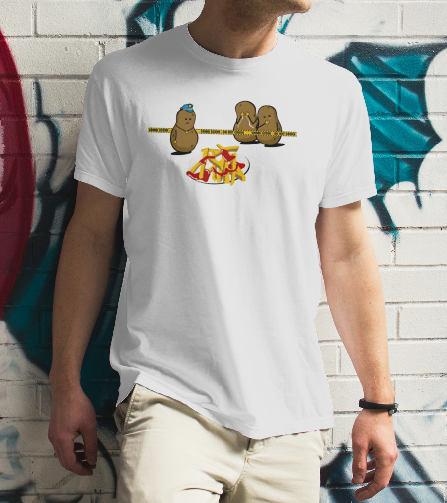 Crime Scene Do Not Cross Potato Fries Funny Cartoon Mash Up T-Shirt