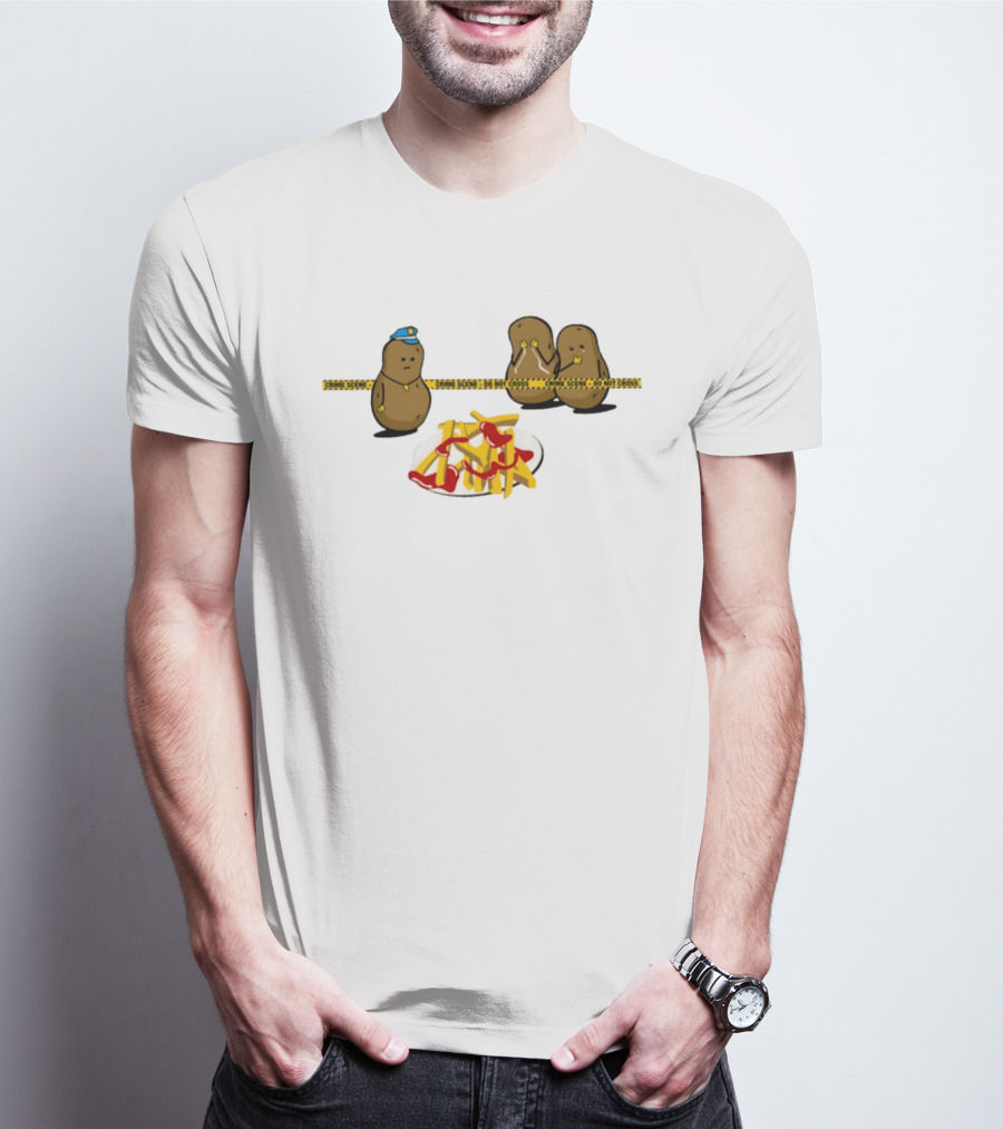 Crime Scene Do Not Cross Potato Fries Funny Cartoon Mash Up T-Shirt