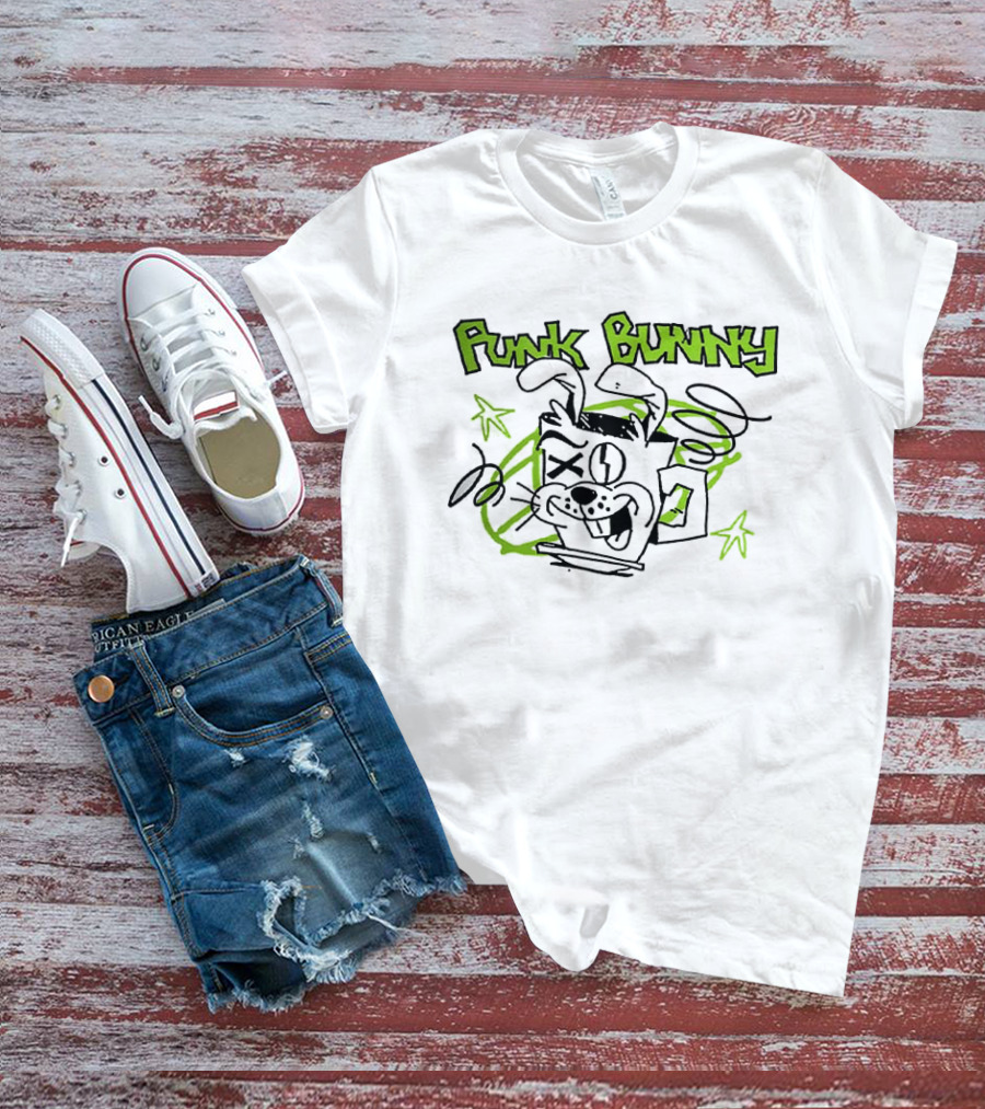Punk Bunny Coffee Green Day Style Spiral Stars T-Shirt