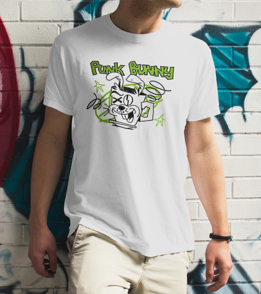 Punk Bunny Coffee Green Day Style Spiral Stars T-Shirt