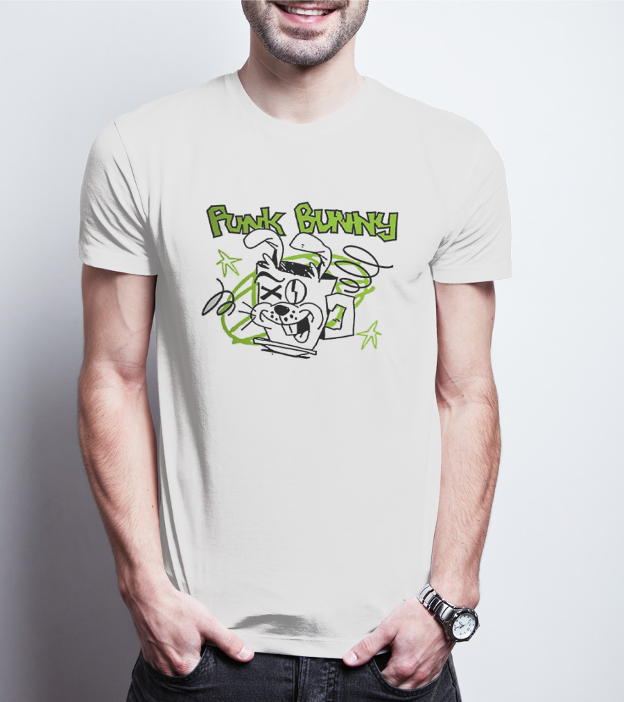 Punk Bunny Coffee Green Day Style Spiral Stars T-Shirt