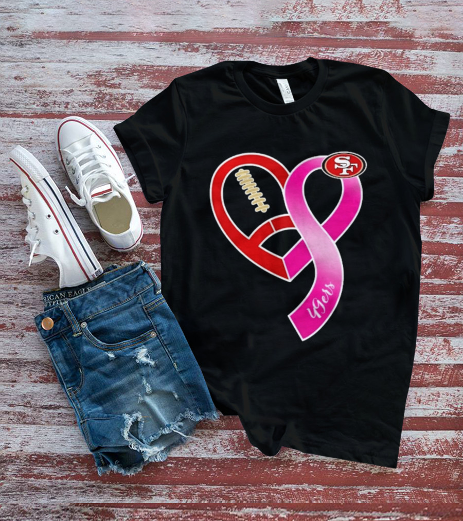 San Francisco 49ers Pink Ribbon Heart Breast Cancer Awareness 2026 T-Shirt