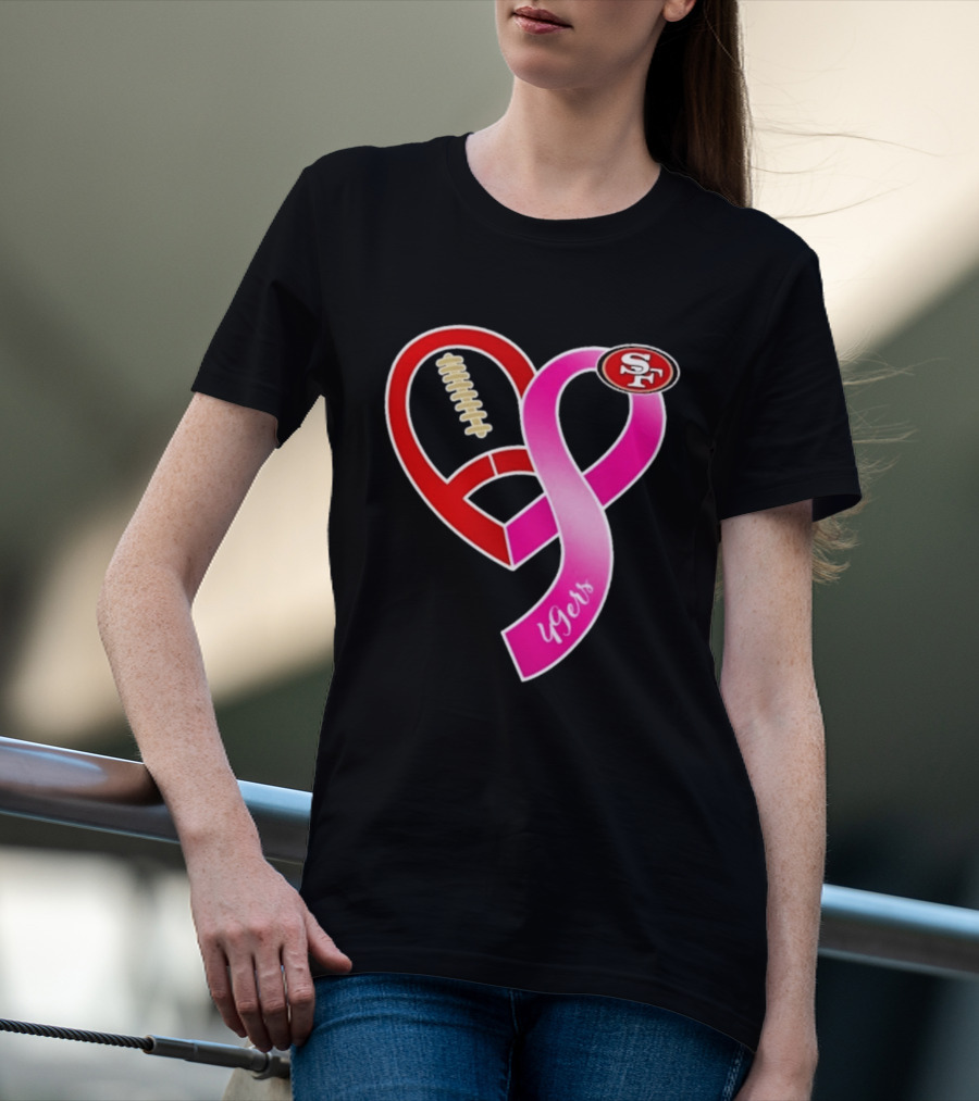 San Francisco 49ers Pink Ribbon Heart Breast Cancer Awareness 2026 T-Shirt