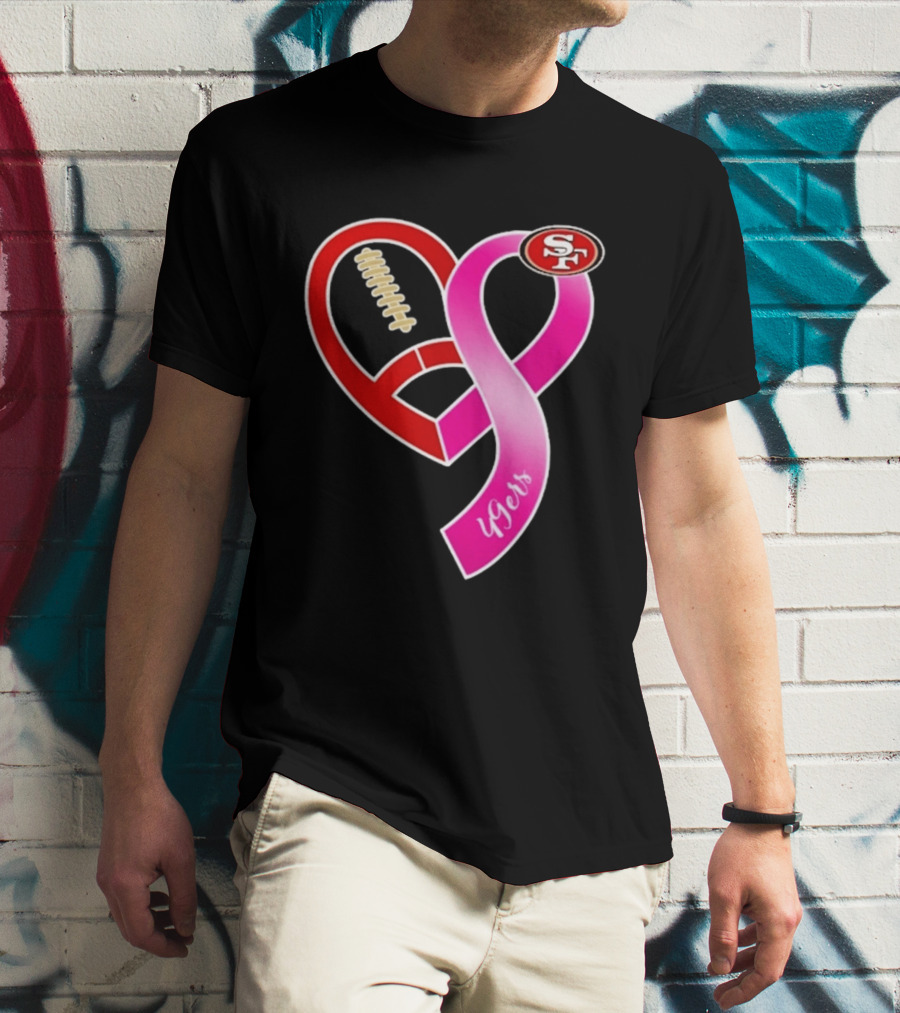 San Francisco 49ers Pink Ribbon Heart Breast Cancer Awareness 2026 T-Shirt