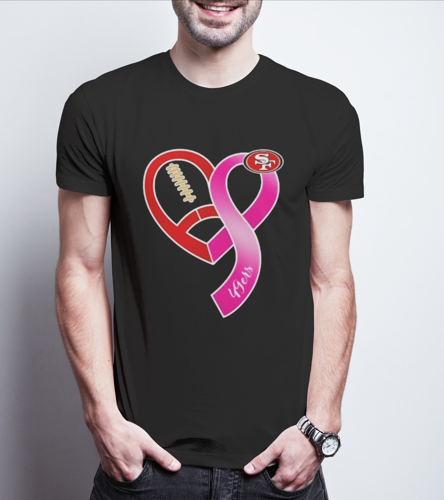 San Francisco 49ers Pink Ribbon Heart Breast Cancer Awareness 2026 T-Shirt
