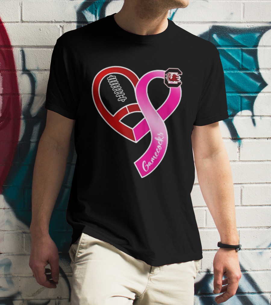 South Carolina Gamecocks Breast Cancer Awareness Ribbon Heart 2026 T-Shirt